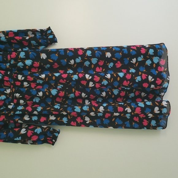 J. Crew Floral Midi Dress 4 Black Blue Pink Long Sleeve Cottage Office Career - Picture 9 of 16